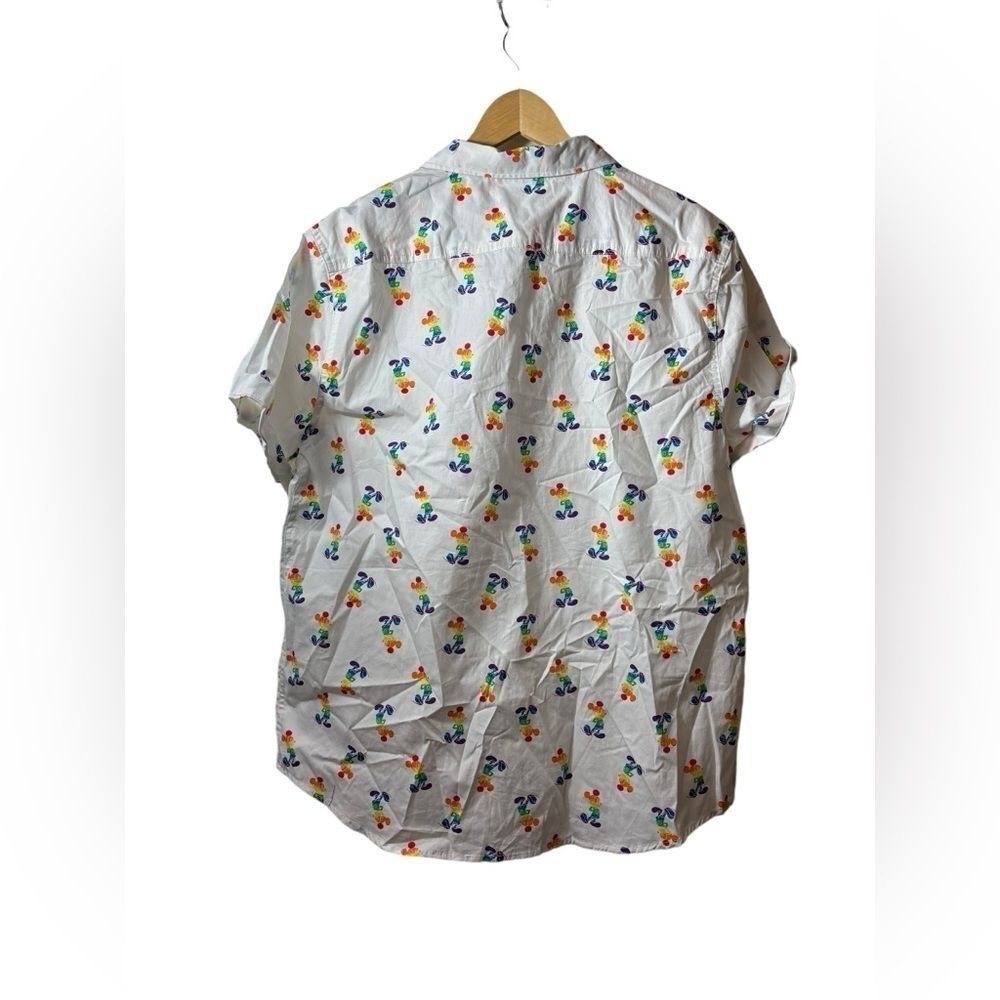 Disney Rainbow Mickey Mouse Button Up Shirt Mens Large White Pride Short Sleeve - Picture 2 of 4